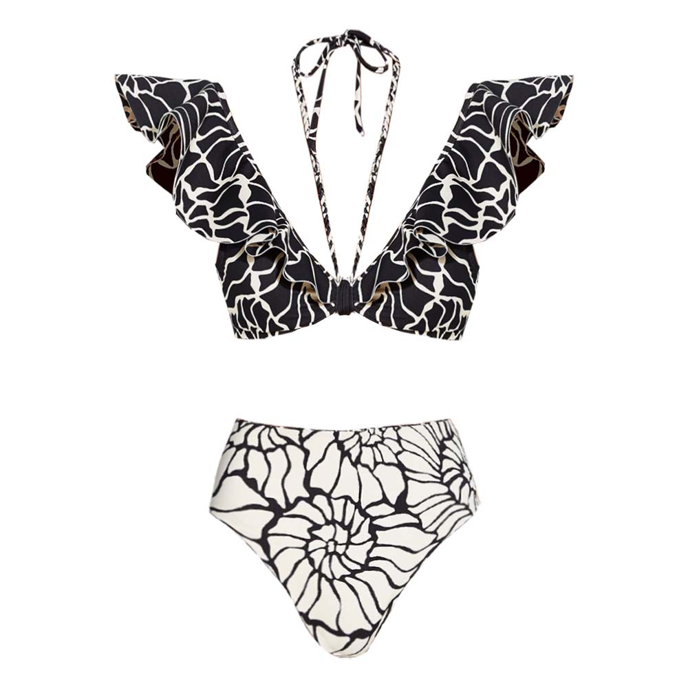 Black and White Conch Thread Bikini Swimsuit and Sarong