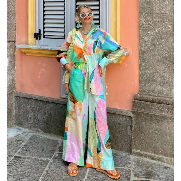 Long Sleeve Printed Shirt and Pants