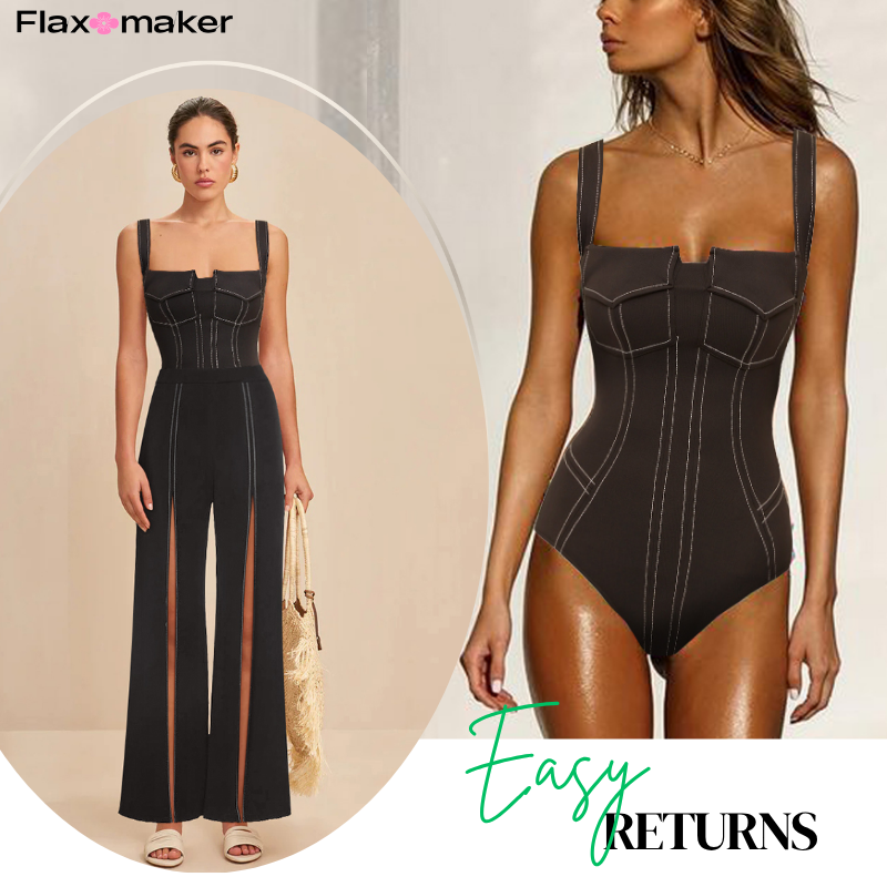 Black Pocket One Piece Swimsuit and Slit Pant Flaxmaker