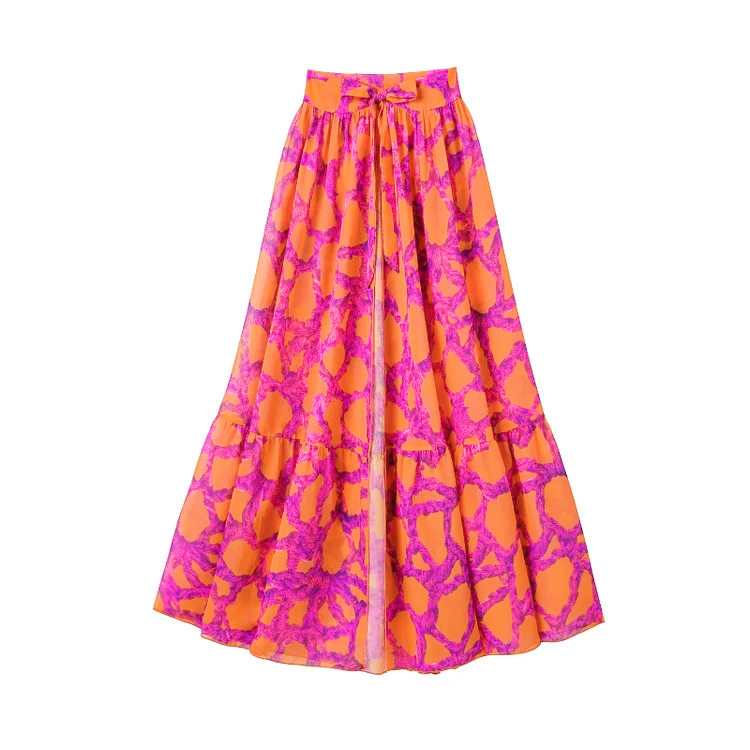 V Neck Net Yarn Long Sleeve Bikini Swimsuit and Skirt