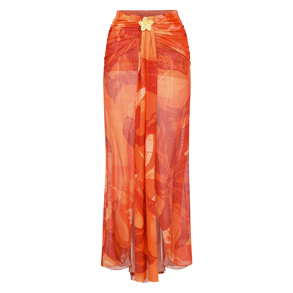 Orange Lily Print One Piece Swimsuit and Sarong (Multiple ways to wear)