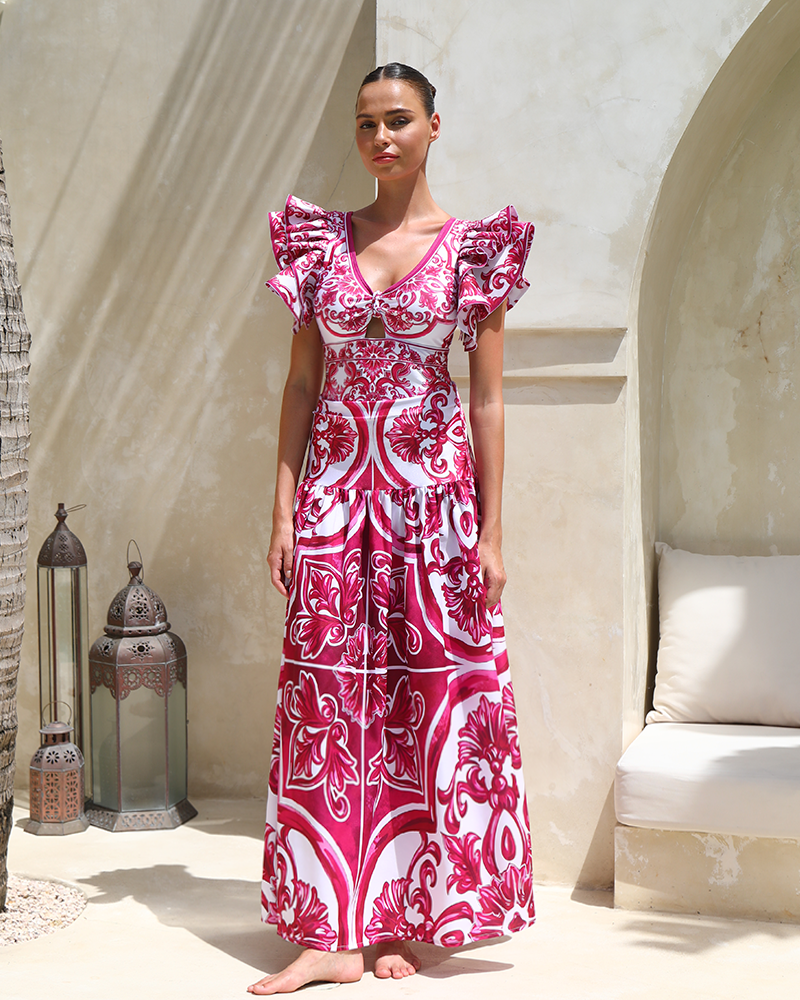 Classic Majolica Series Pattern Print One Piece Swimsuit and Skirt or Shorts