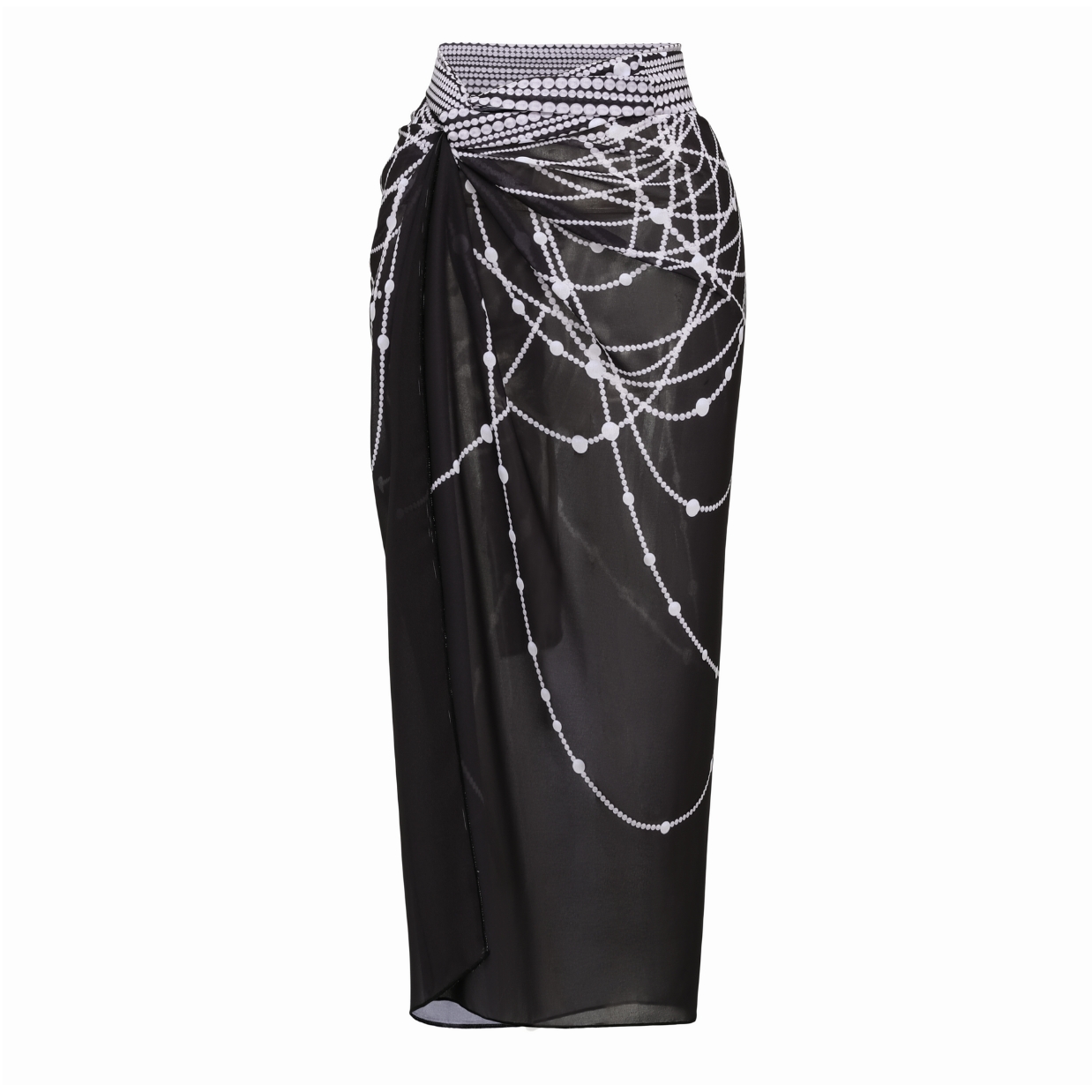 Long-Sleeved Pearl Print Surfing One Piece Swimsuit and Sarong