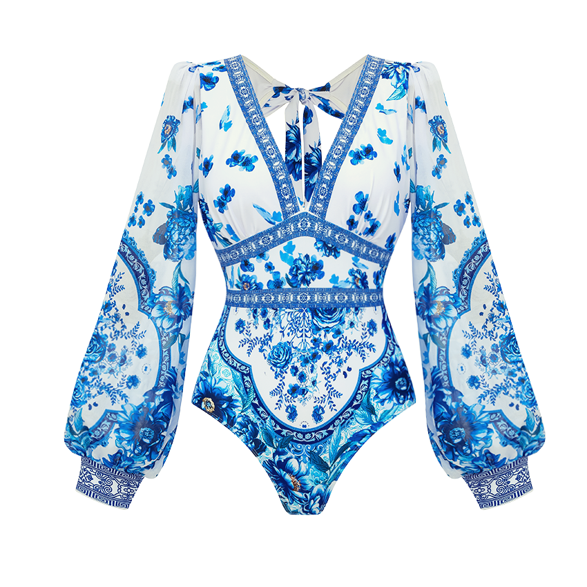 V-neck Peony Print Swimsuit Set(s)