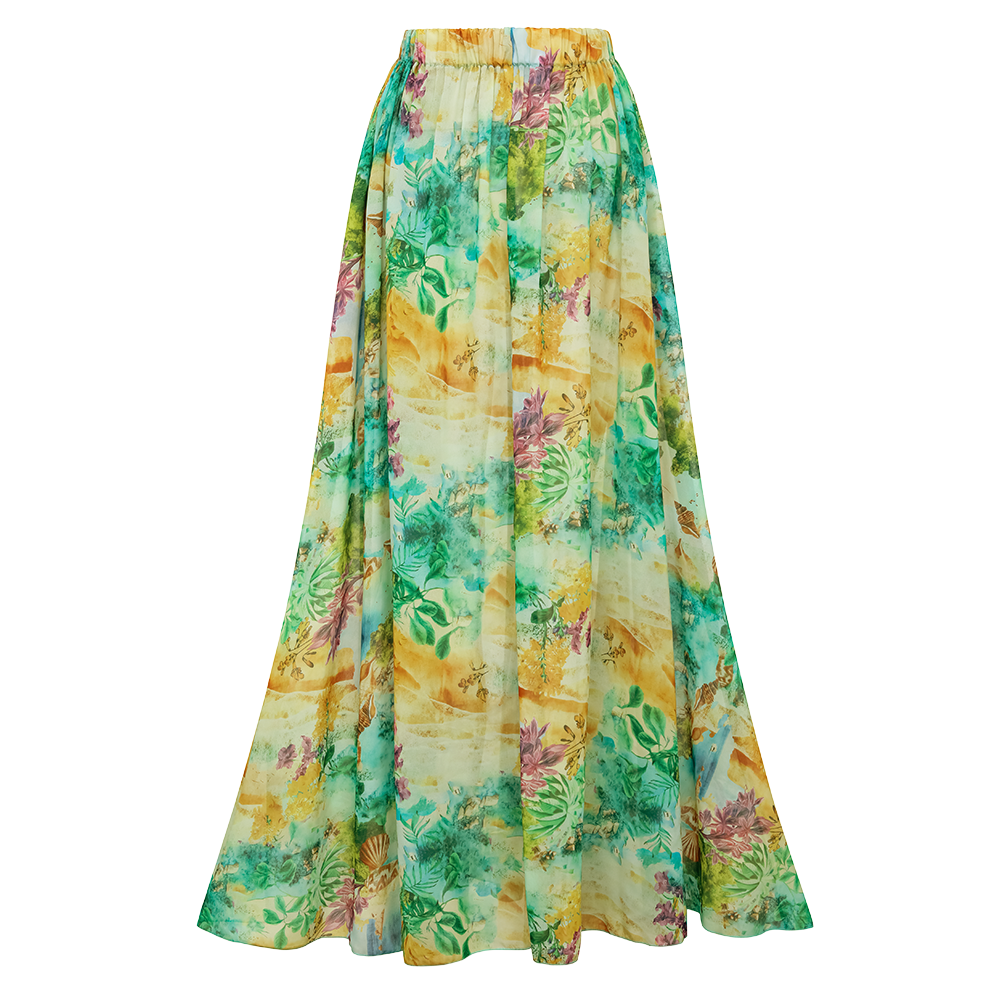 Landscape Prints Hollow One Piece Swimsuit and Skirt