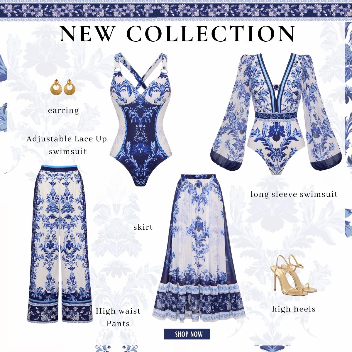 Long Sleeve Flower Color Block Print One Piece Swimsuit and Skirt/Pants