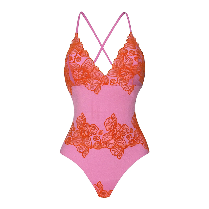  Adjustable Shoulder Straps Pink Print Swimsuit Set(s)