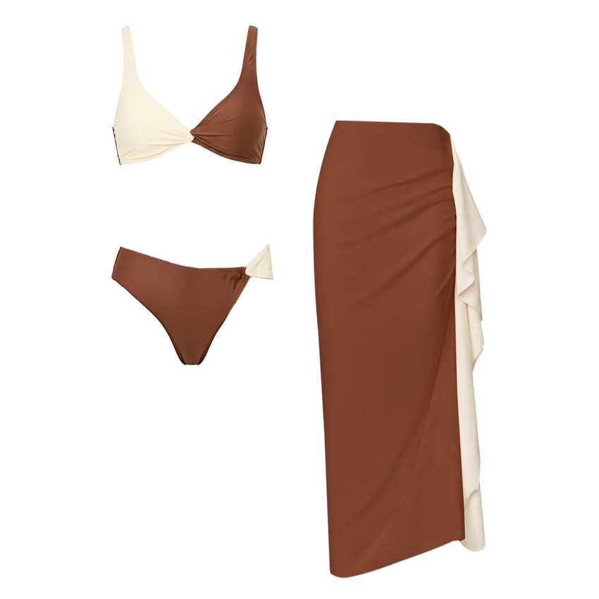 Chocolate Color Two Tone Bikini Swimsuit Set(s)