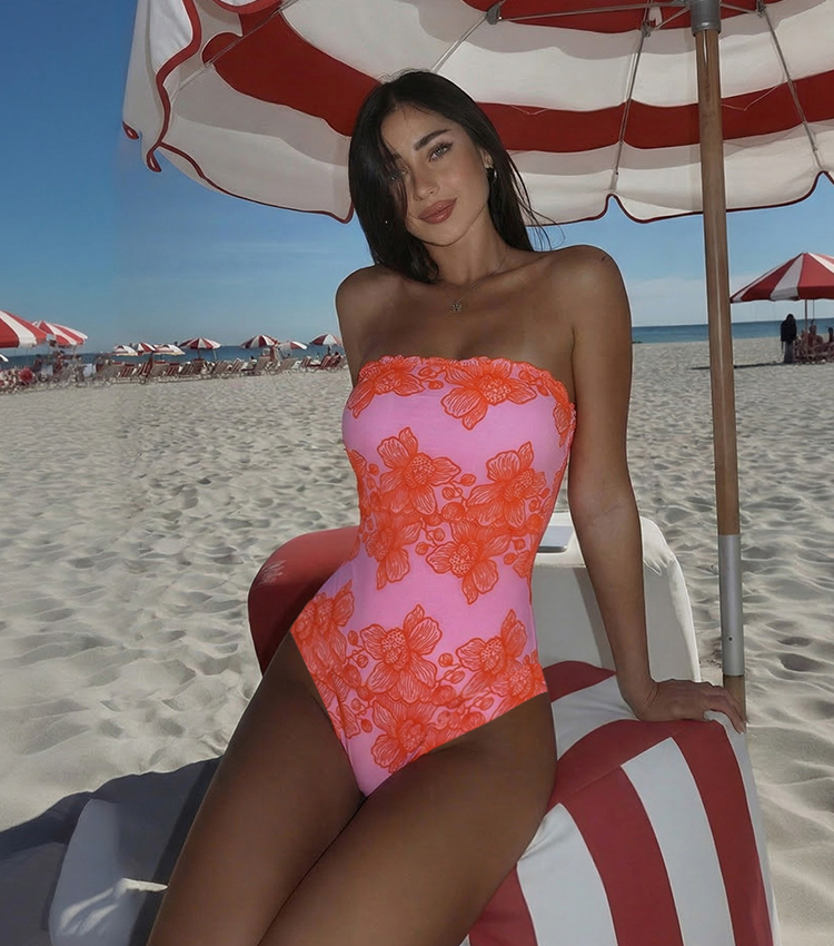 Bandeau Pink Flower Print Swimsuit Set(s)