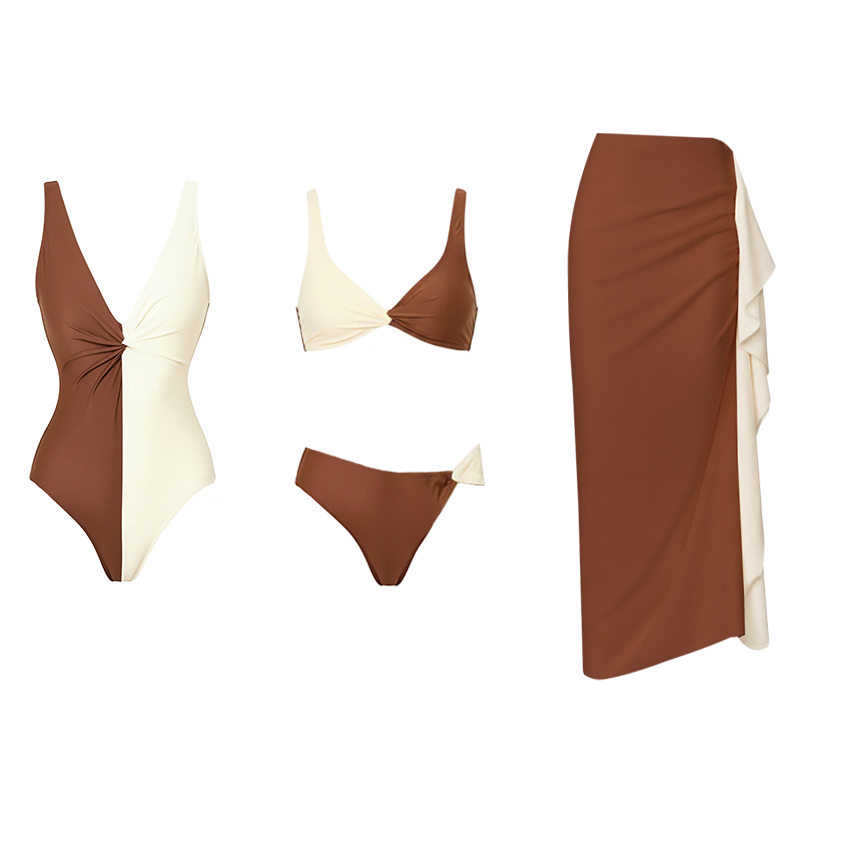 Chocolate Color Two Tone Bikini Swimsuit Set(s)