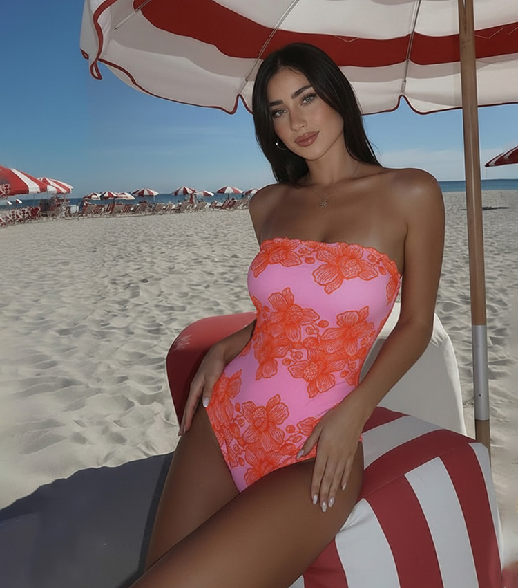 Bandeau Pink Flower Print Swimsuit Set(s)