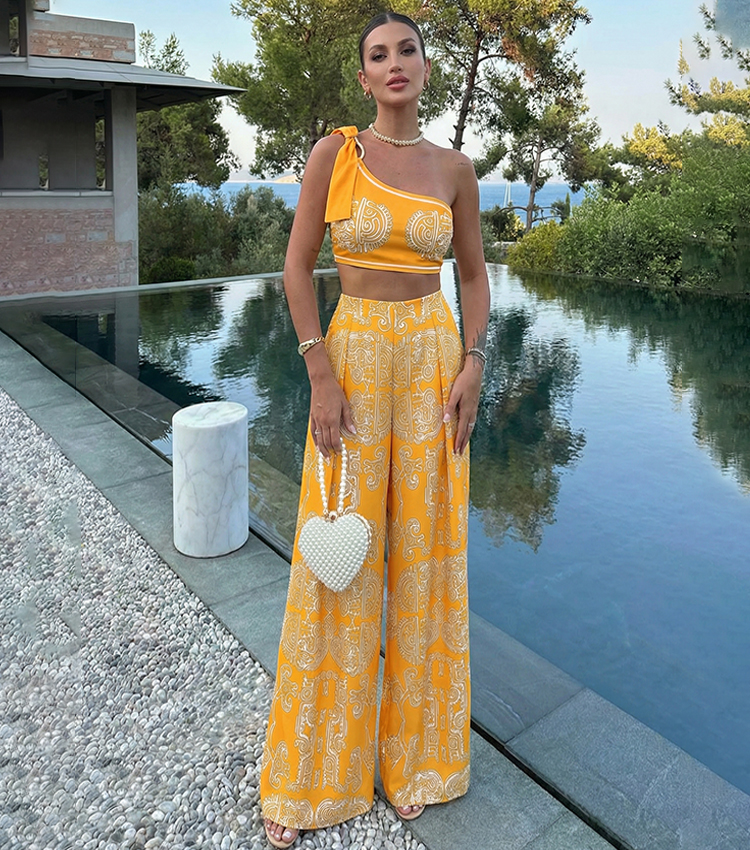 One Shoulder Tribal Style Print High Waist Swimsuit Set(s)