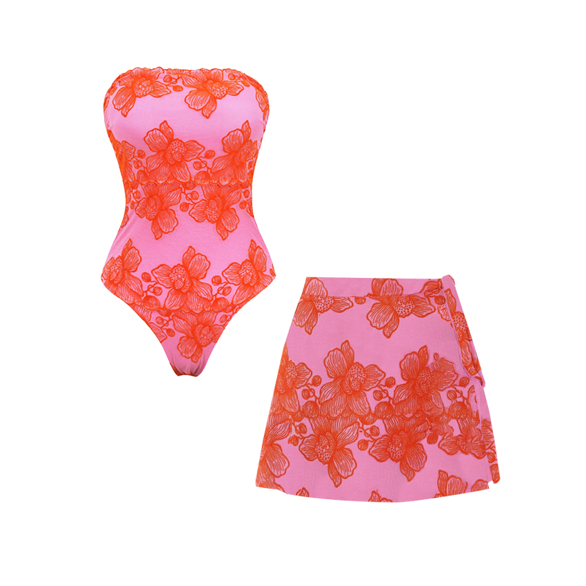 Bandeau Pink Flower Print Swimsuit Set(s)