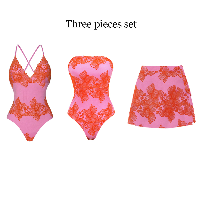  Adjustable Shoulder Straps Pink Print Swimsuit Set(s)