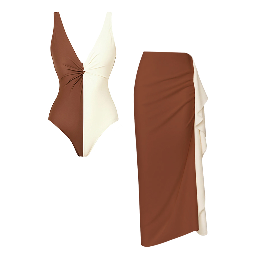 V Neck Two Tone Classic Swimsuit Set(s)