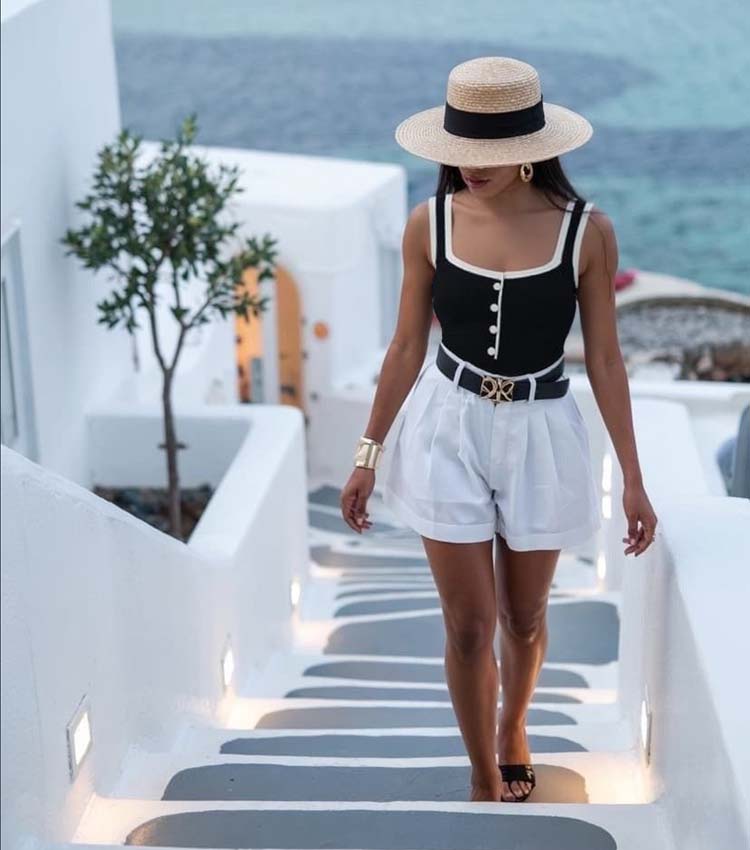 White and Black Color Block One Piece Swimsuit and Skirt