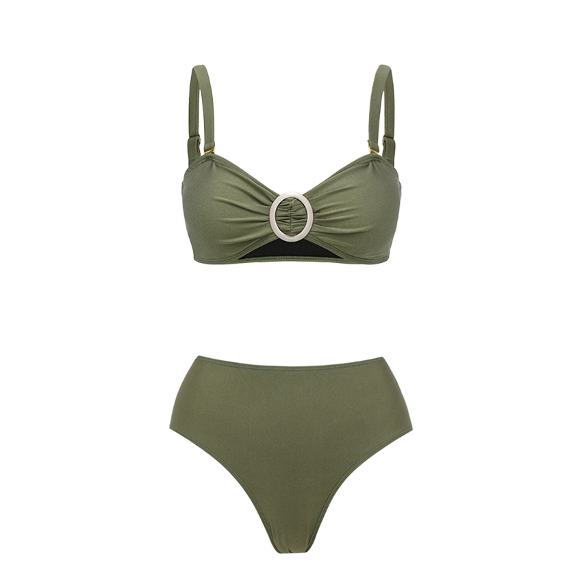 Dark Olive Green Rhinestones Swimsuit Set(s)