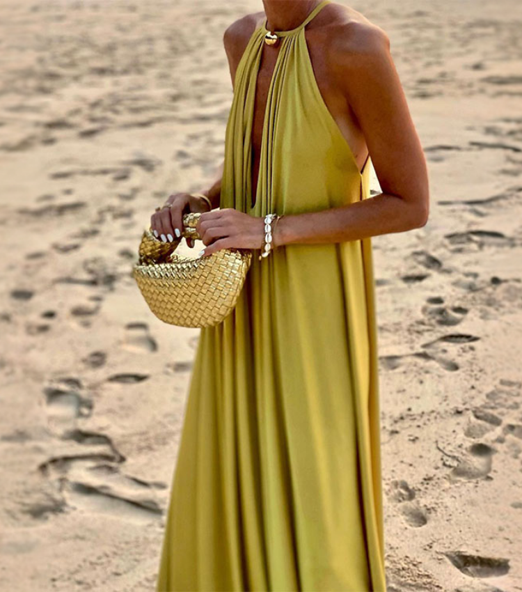 Lace Up Solid Color Maxi Dress