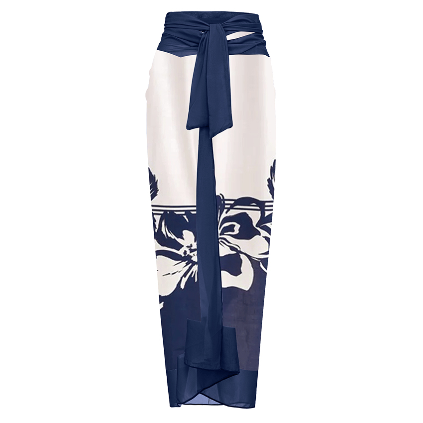 V Neck High Waist Bikini Blue Print Swimsuit Set(s)