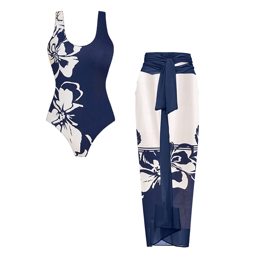 Round Neck Casual Flower Print Swimsuit Set(s)