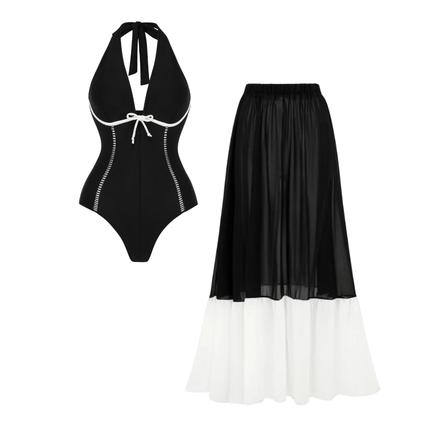 [Copy][Copy]Seashell Color Blocking Floral Print Swimsuit Set(s)