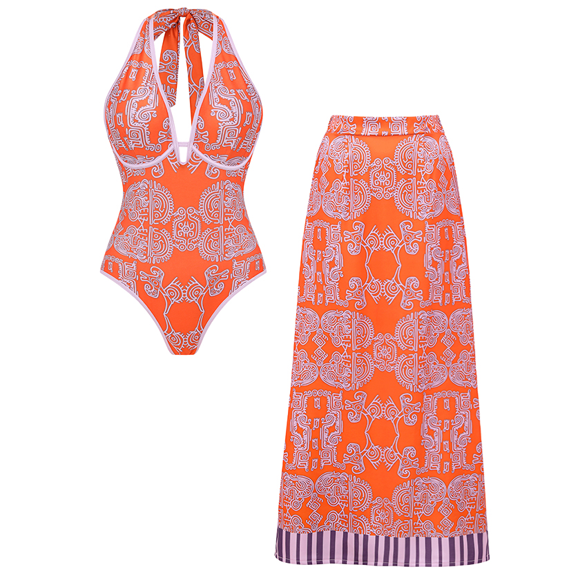 [Copy][Copy][Copy]Halter Neck Purple Paisley Print Swimsuit Set(s)