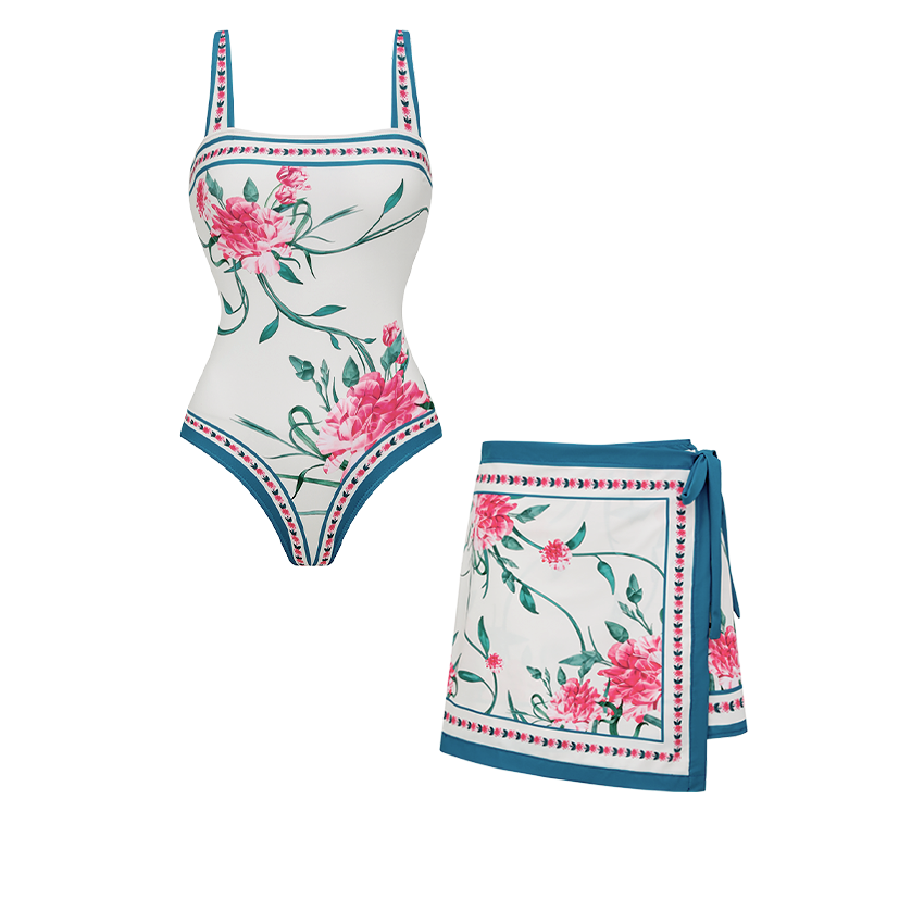 [Copy]Dark Cyan Botanical Flower Print Swimsuit Set(s)