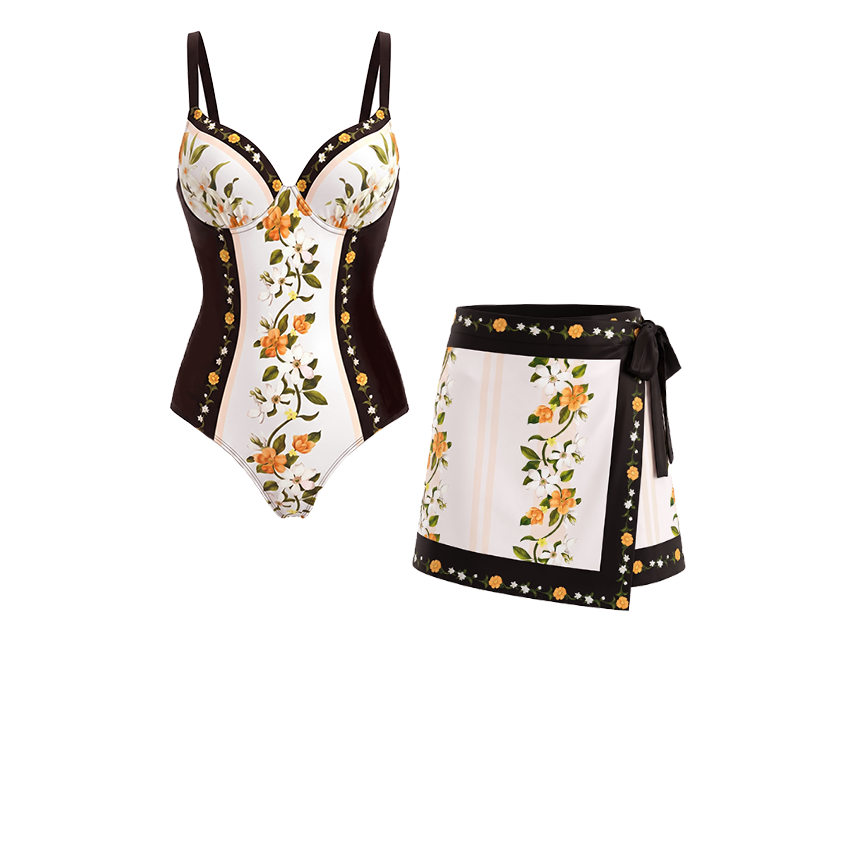 [Copy]Dark Cyan Slim & Sculpt Floral Swimsuit Set(s)