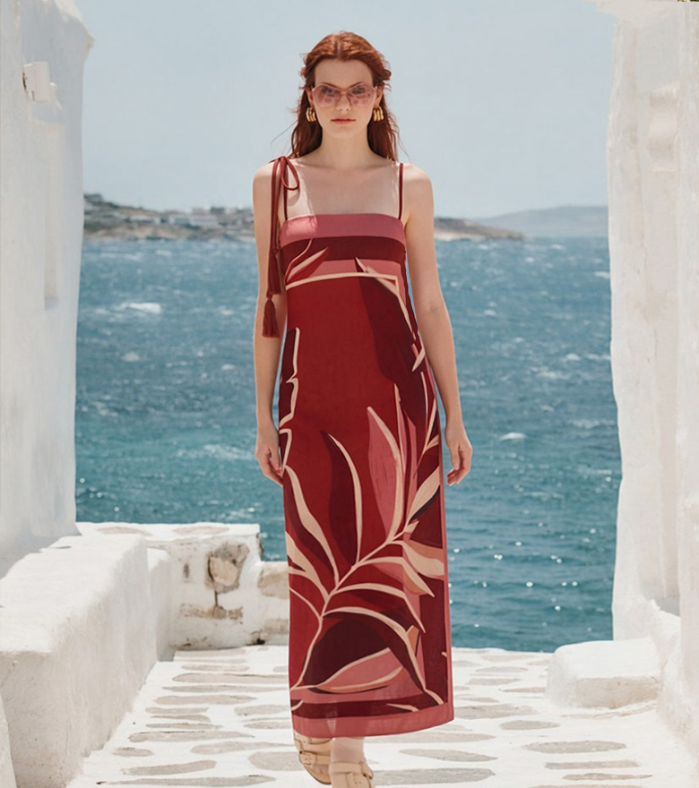 Spaghetti strap positioned print dress