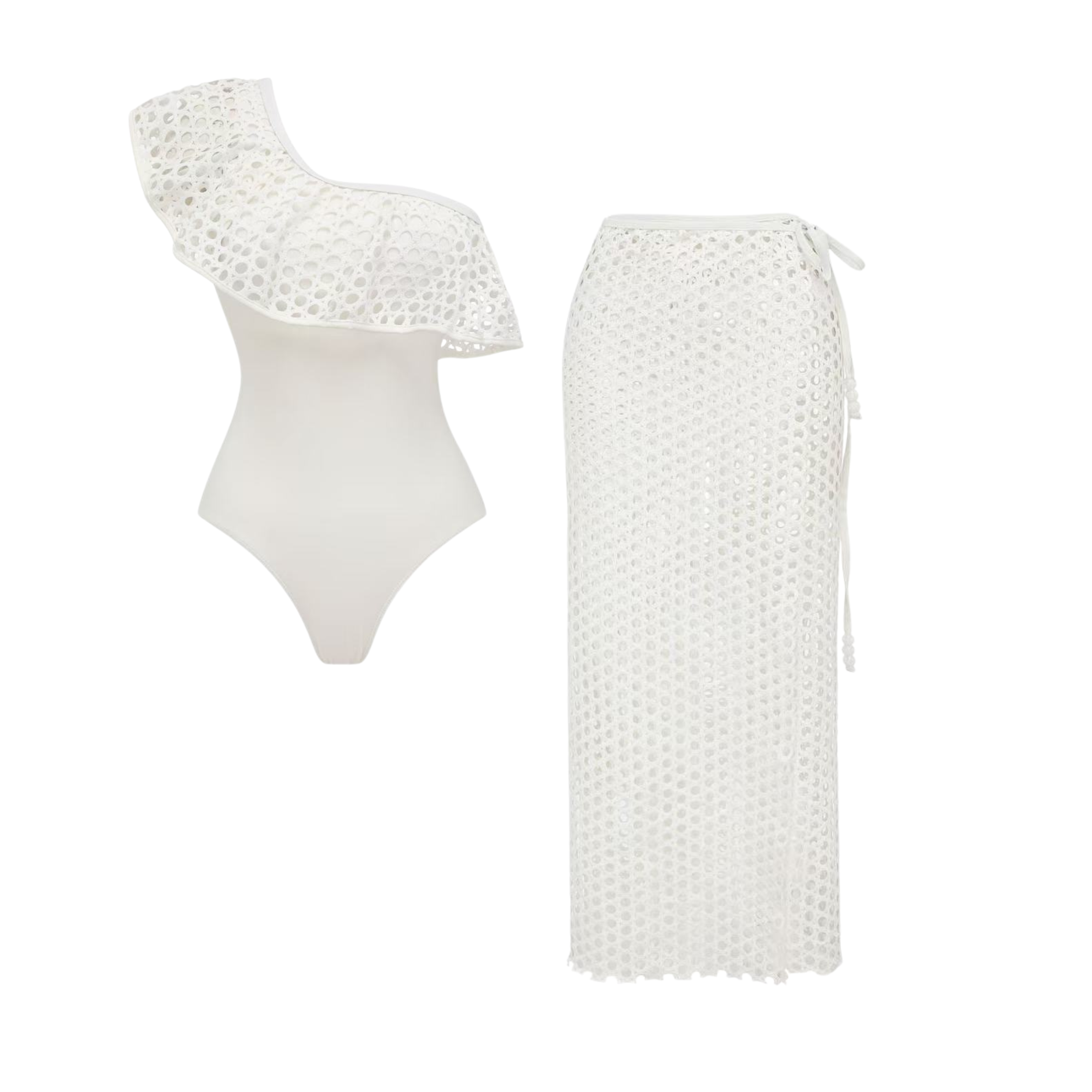 White Openwork Fabric Swimsuit Set(s)
