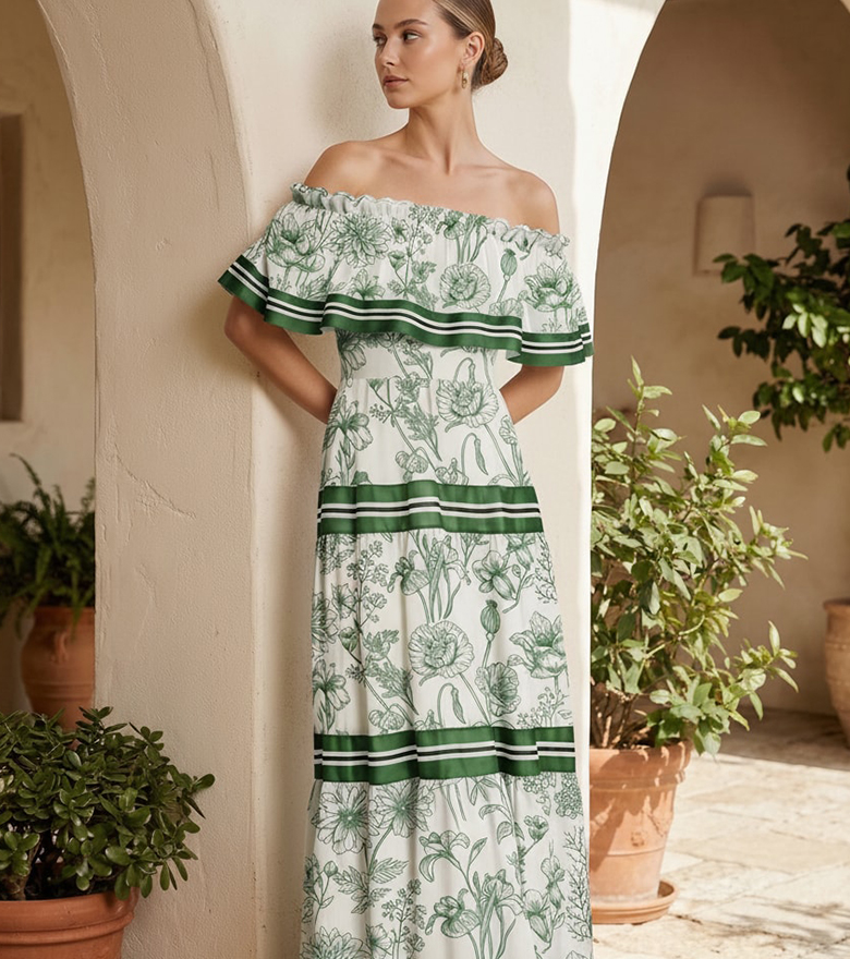 One-shoulder printed dress