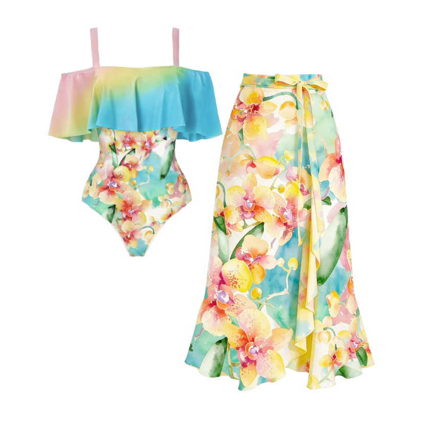 [Copy]Color-Blocked Print Swimsuit Set(s)