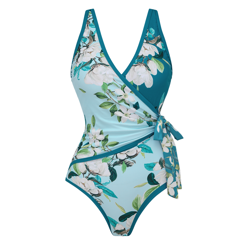 Light Cyan & Teal Flower Print Swimsuit Set(s)