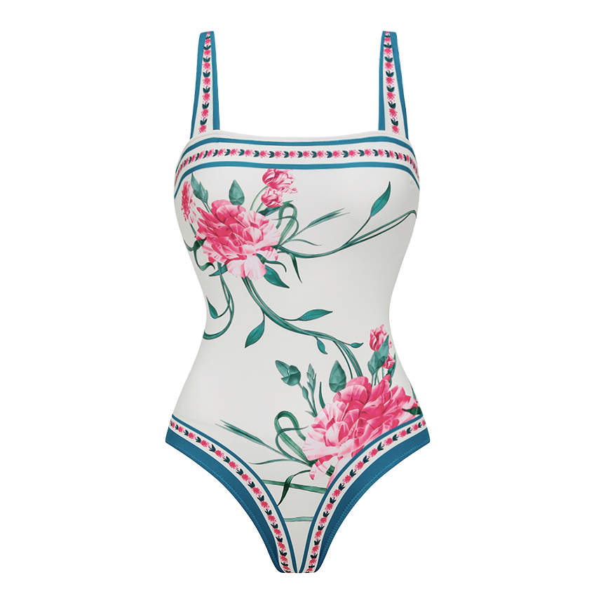 [Copy]Dark Cyan Botanical Flower Print Swimsuit Set(s)