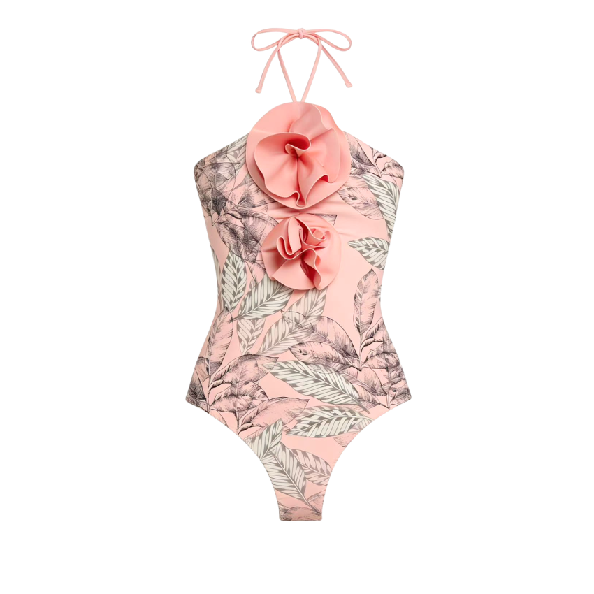 [Copy]Color-Blocked Blooming Flower Print Swimsuit Set(s)