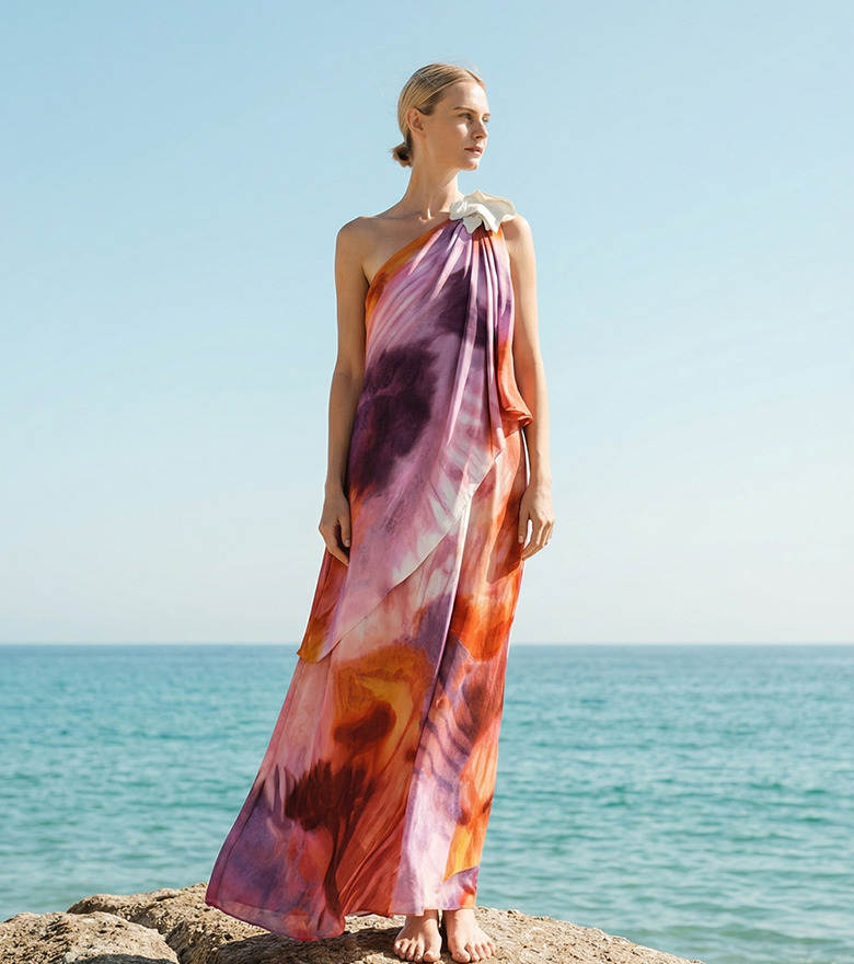 One-shoulder printed maxi dress