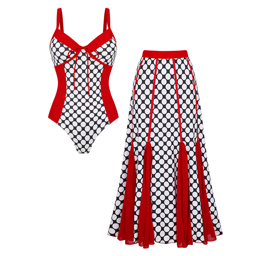  Adjustable Shoulder Straps Retro Polka Dots Print Swimsuit Set(s)