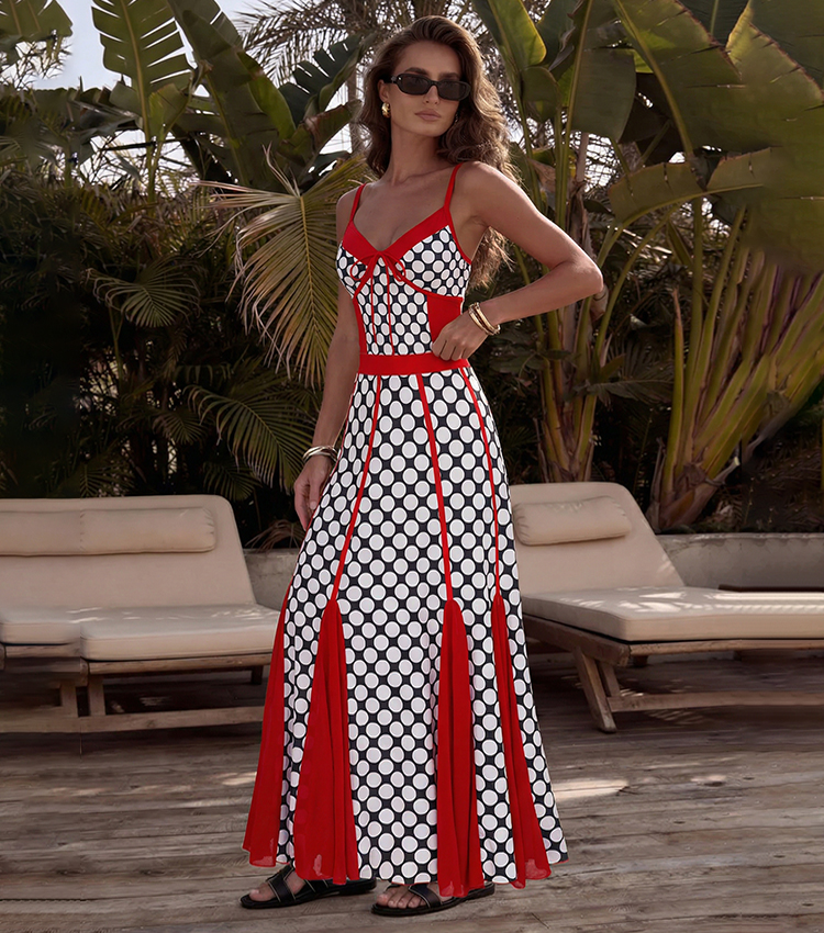  Adjustable Shoulder Straps Retro Polka Dots Print Swimsuit Set(s)