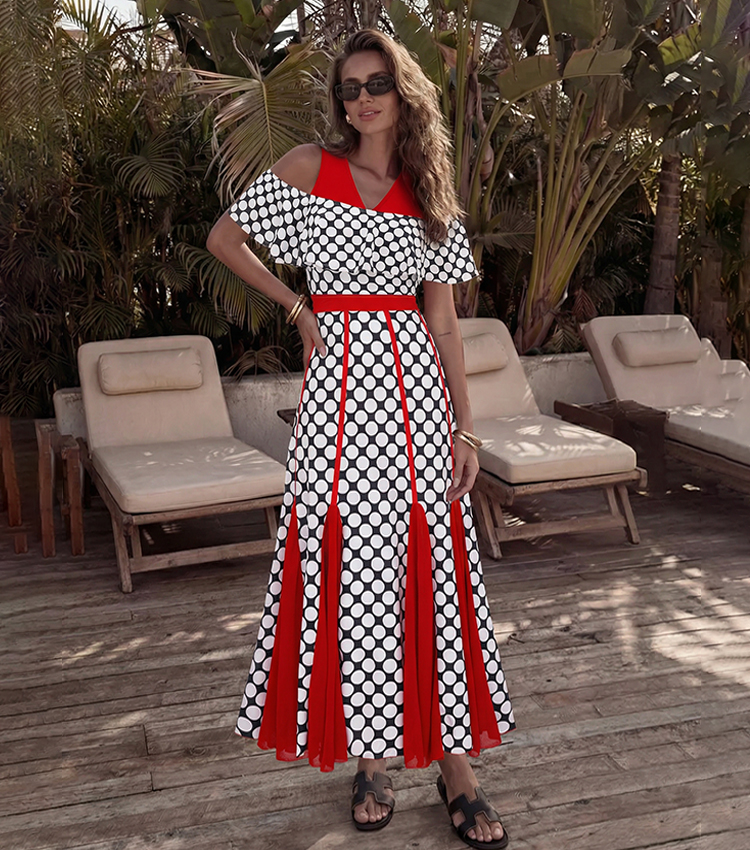 V Neck Red Retro Polka Dots Print Swimsuit Set(s)