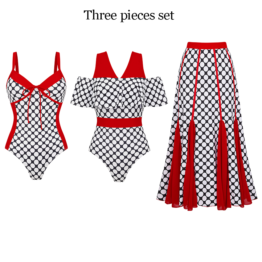  Adjustable Shoulder Straps Retro Polka Dots Print Swimsuit Set(s)