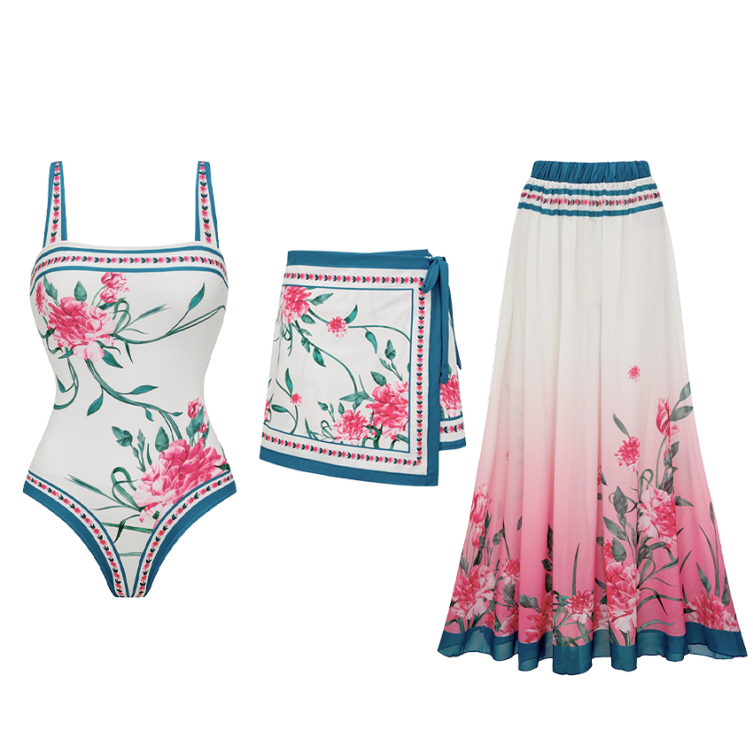 [Copy]Dark Cyan Botanical Flower Print Swimsuit Set(s)
