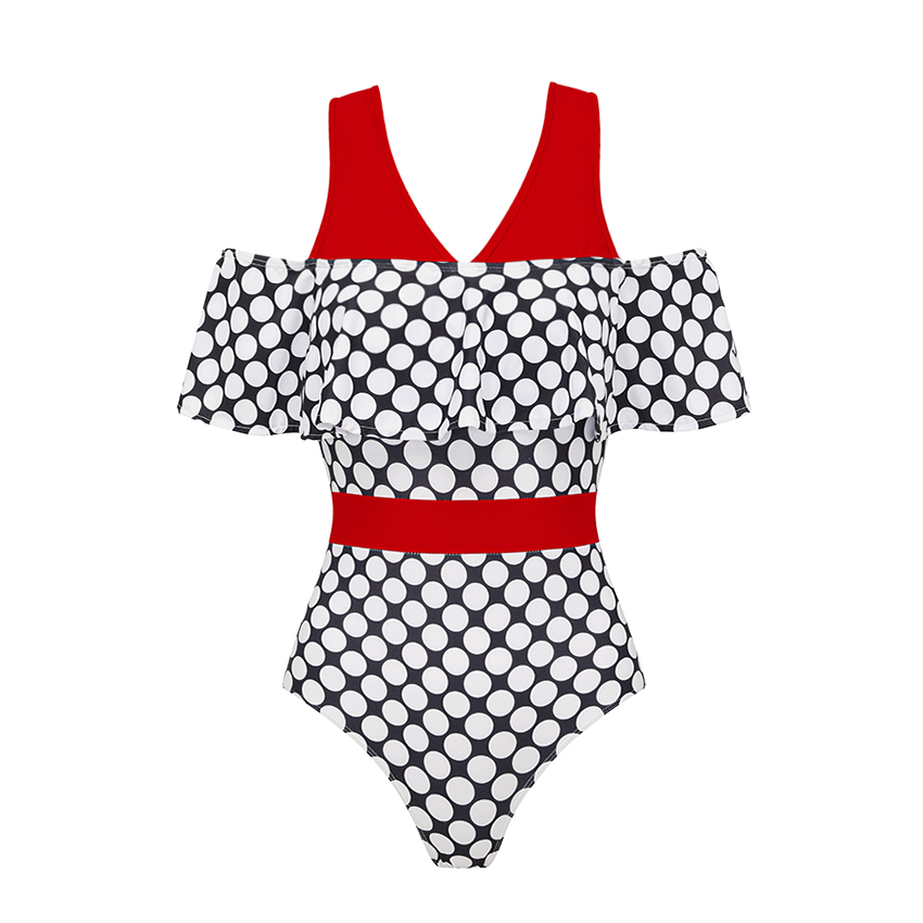 V Neck Red Retro Polka Dots Print Swimsuit Set(s)