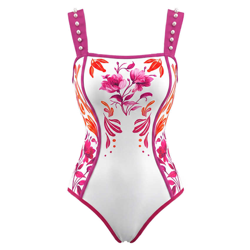 Pearl Strap Fuchsia & Coral Print Floral Slim & Sculpt Swimsuit Set(s)