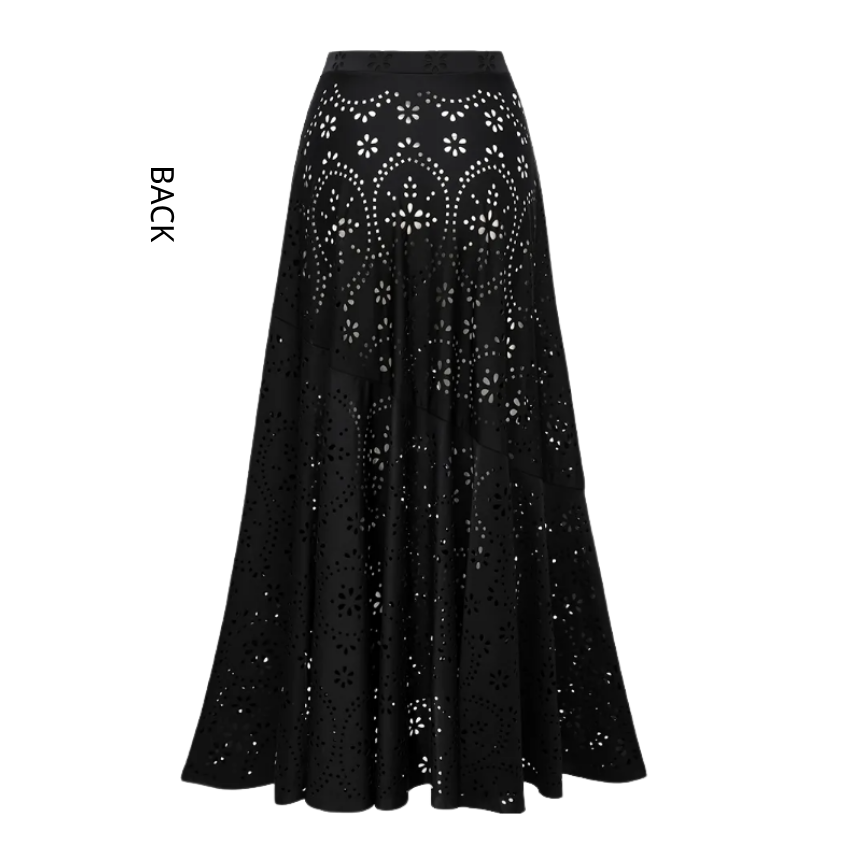 Black Laser Cut Hollow One Piece Swimsuit and Skirt