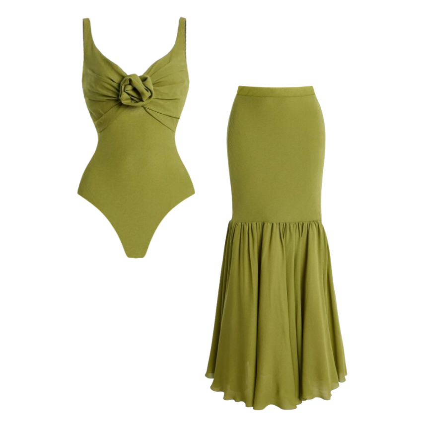 [Copy][Copy][Copy]V-neck O Ring Decoration Printed Swimsuit Set(s)