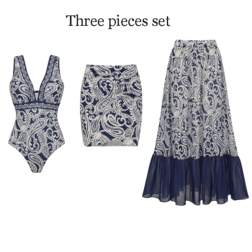 V Neck Blue Paisley Print Swimsuit Set(s)