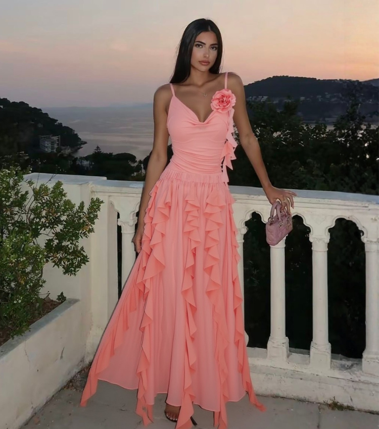 Light Coral Ruched 3D flowers Swimsuit Set(s)