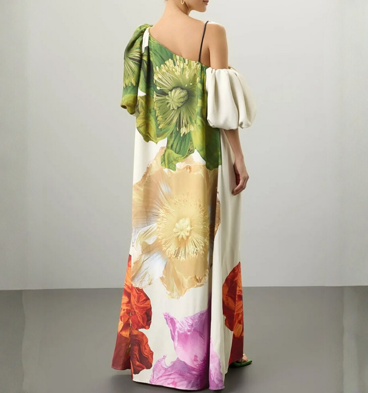 Floral Printed Open Shoulder Maxi Dress