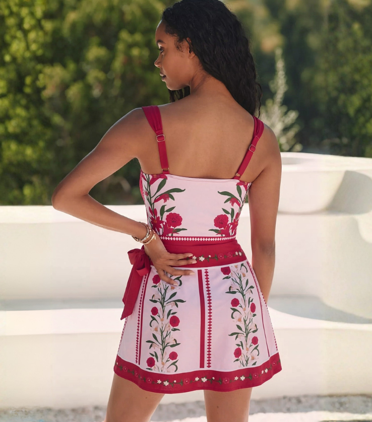  Wine Red Floral Print Swimsuit Set(s)