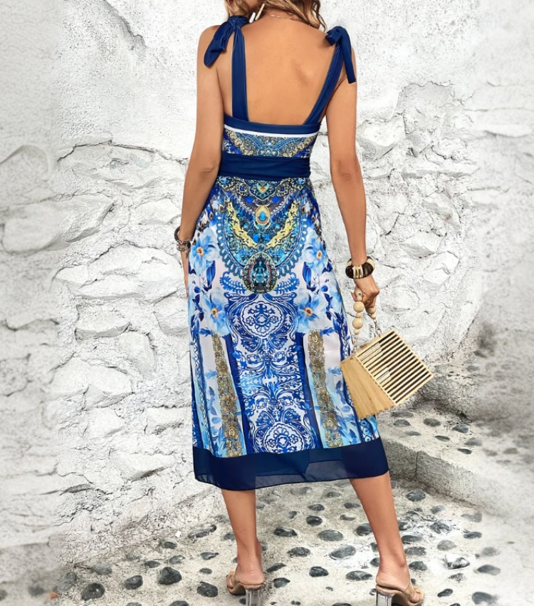 Reversible Tie-shoulder One Piece Swimsuit and Sarong Flaxmaker